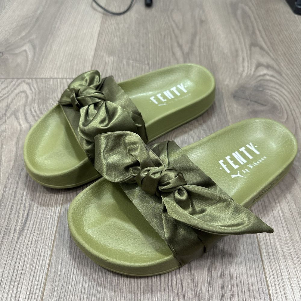 FENTY Puma x Rihanna Green Satin Bow Slides Size US 5.5